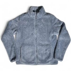 Uniqlo Fluffy Yarn Fleece Jacket 65 Blue Steel Gray Medium Gorpcore Teddy Zip Up